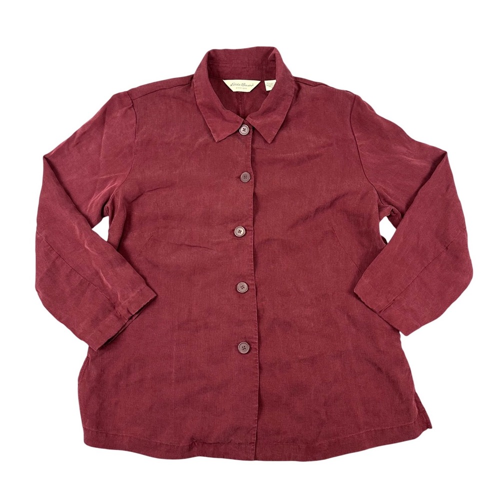 Eddie Bauer Womens Petite XL‎ Burgundy Tencel Lyocell Button Up Shirt Jacket